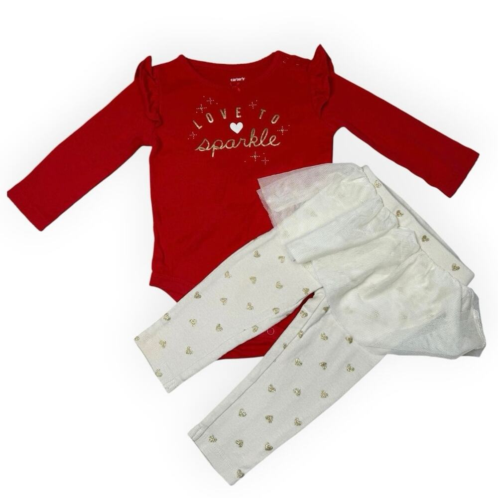 Carter’s Matching Outfit Girls Christmas Sparkles Red Gold 12 Months